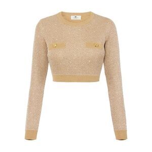 ELISABETTA FRANCHI Cropped Knit Sweater with Sequins and Gold Buttons Women